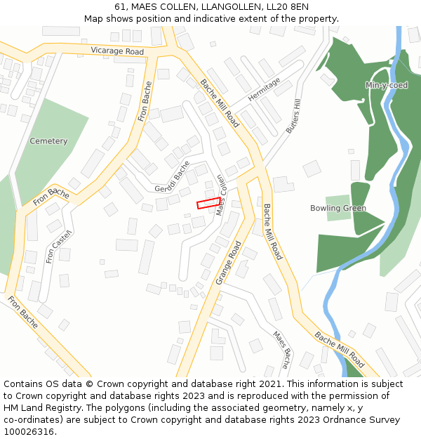 61, MAES COLLEN, LLANGOLLEN, LL20 8EN: Location map and indicative extent of plot