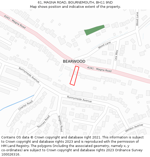 61, MAGNA ROAD, BOURNEMOUTH, BH11 9ND: Location map and indicative extent of plot