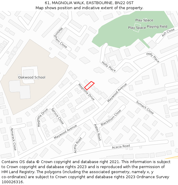 61, MAGNOLIA WALK, EASTBOURNE, BN22 0ST: Location map and indicative extent of plot