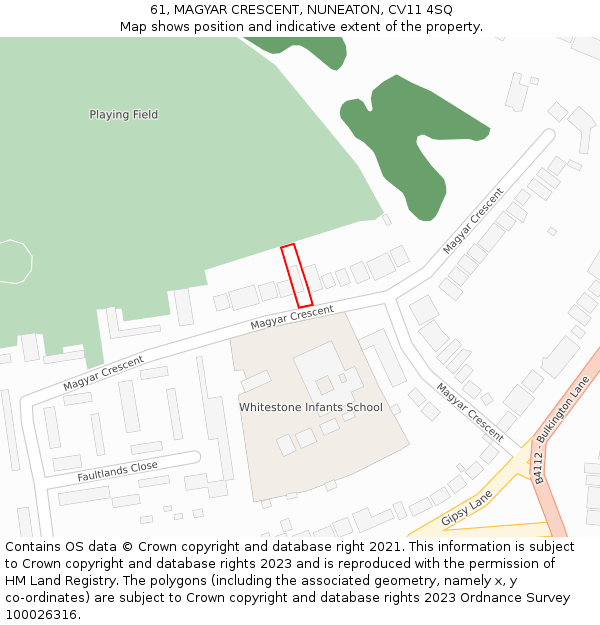 61, MAGYAR CRESCENT, NUNEATON, CV11 4SQ: Location map and indicative extent of plot