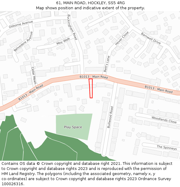 61, MAIN ROAD, HOCKLEY, SS5 4RG: Location map and indicative extent of plot