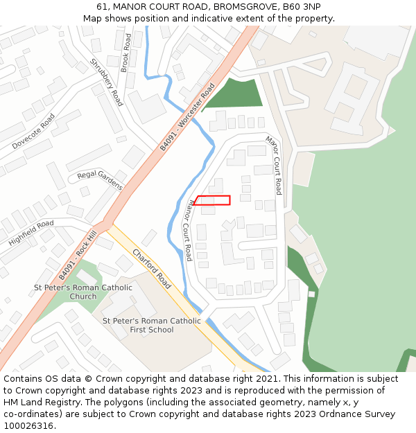 61, MANOR COURT ROAD, BROMSGROVE, B60 3NP: Location map and indicative extent of plot