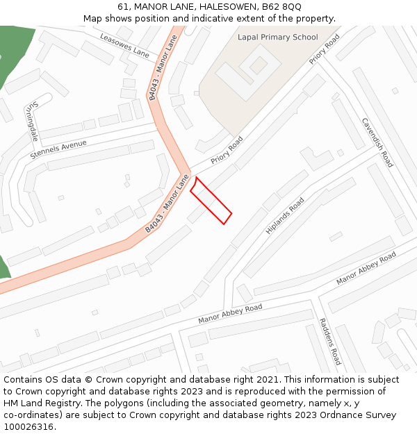 61, MANOR LANE, HALESOWEN, B62 8QQ: Location map and indicative extent of plot