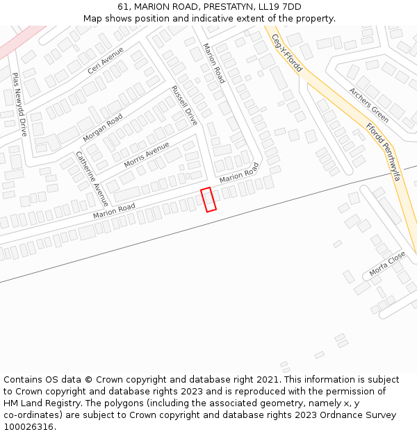 61, MARION ROAD, PRESTATYN, LL19 7DD: Location map and indicative extent of plot