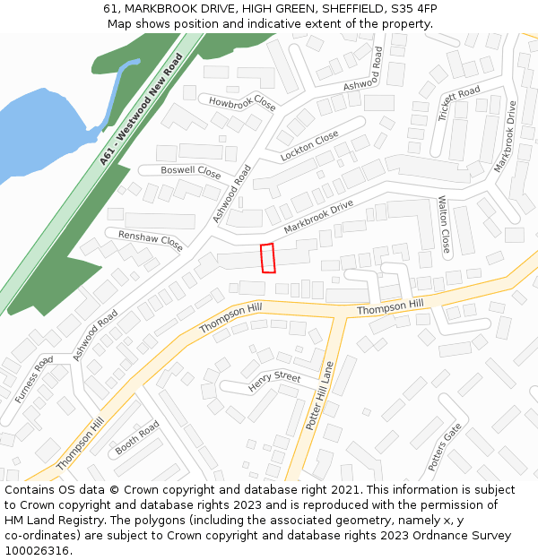 61, MARKBROOK DRIVE, HIGH GREEN, SHEFFIELD, S35 4FP: Location map and indicative extent of plot