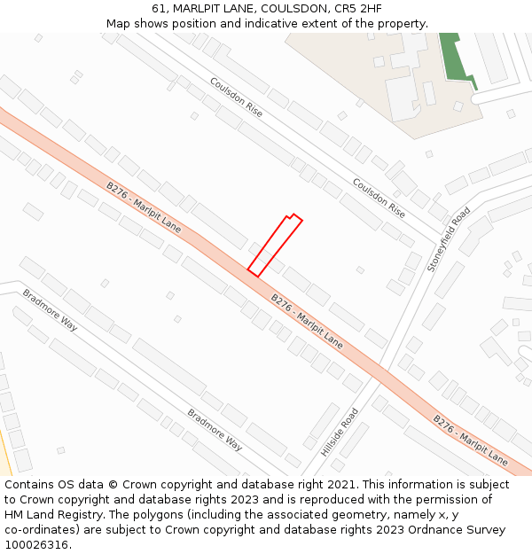 61, MARLPIT LANE, COULSDON, CR5 2HF: Location map and indicative extent of plot