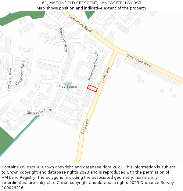 61, MASONFIELD CRESCENT, LANCASTER, LA1 3SR: Location map and indicative extent of plot