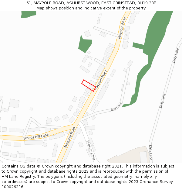 61, MAYPOLE ROAD, ASHURST WOOD, EAST GRINSTEAD, RH19 3RB: Location map and indicative extent of plot