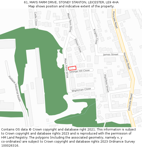 61, MAYS FARM DRIVE, STONEY STANTON, LEICESTER, LE9 4HA: Location map and indicative extent of plot