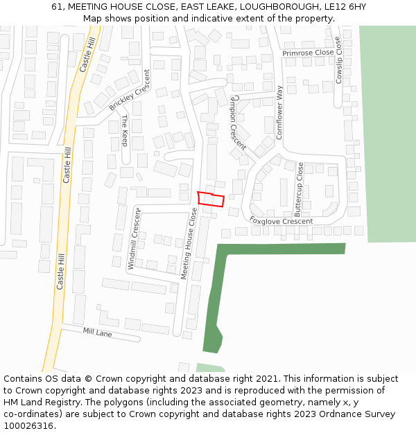 61, MEETING HOUSE CLOSE, EAST LEAKE, LOUGHBOROUGH, LE12 6HY: Location map and indicative extent of plot