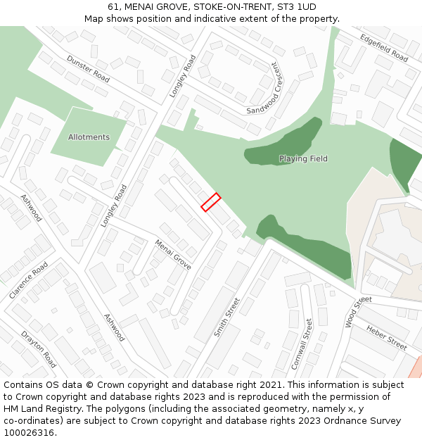 61, MENAI GROVE, STOKE-ON-TRENT, ST3 1UD: Location map and indicative extent of plot