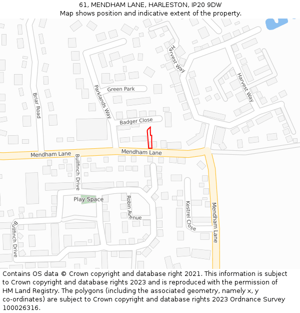 61, MENDHAM LANE, HARLESTON, IP20 9DW: Location map and indicative extent of plot