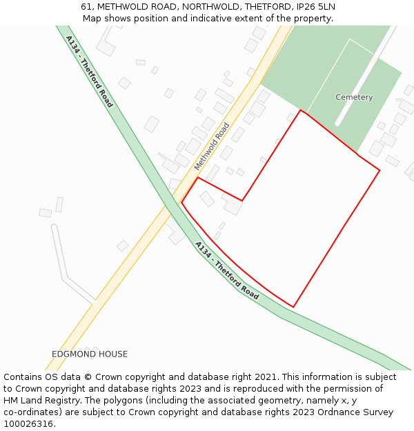 61, METHWOLD ROAD, NORTHWOLD, THETFORD, IP26 5LN: Location map and indicative extent of plot