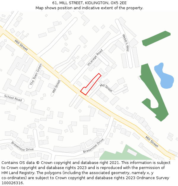 61, MILL STREET, KIDLINGTON, OX5 2EE: Location map and indicative extent of plot