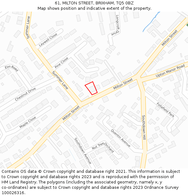 61, MILTON STREET, BRIXHAM, TQ5 0BZ: Location map and indicative extent of plot