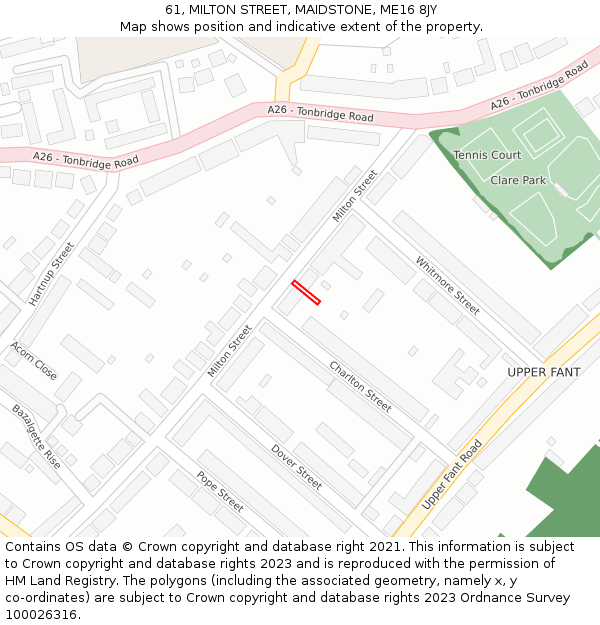 61, MILTON STREET, MAIDSTONE, ME16 8JY: Location map and indicative extent of plot
