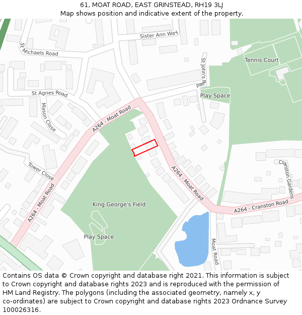 61, MOAT ROAD, EAST GRINSTEAD, RH19 3LJ: Location map and indicative extent of plot