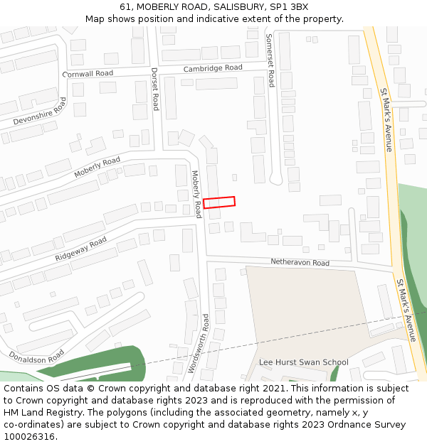 61, MOBERLY ROAD, SALISBURY, SP1 3BX: Location map and indicative extent of plot