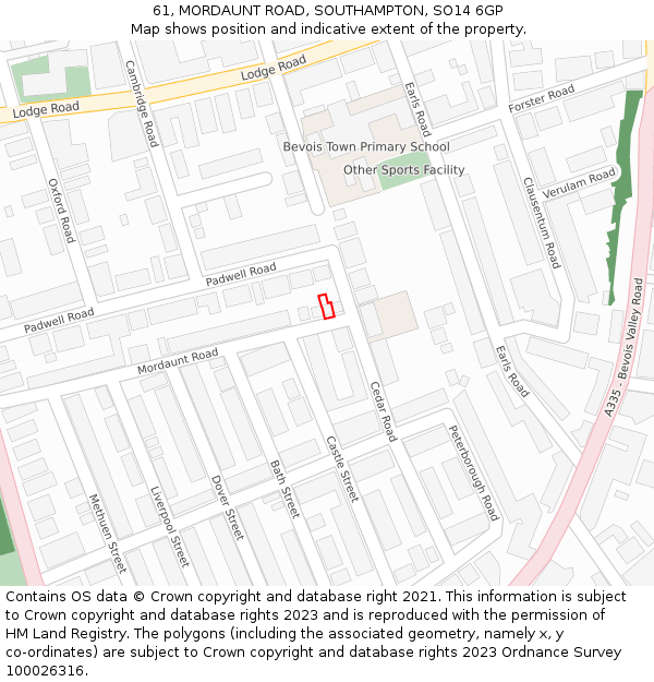 61, MORDAUNT ROAD, SOUTHAMPTON, SO14 6GP: Location map and indicative extent of plot