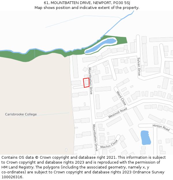 61, MOUNTBATTEN DRIVE, NEWPORT, PO30 5SJ: Location map and indicative extent of plot