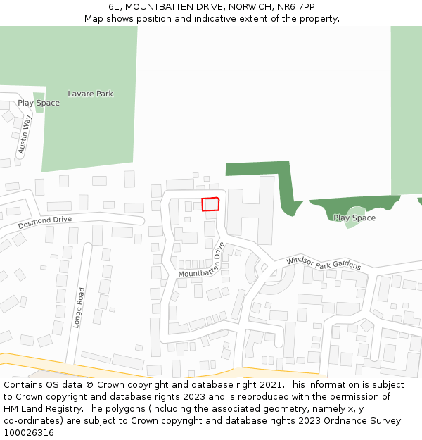 61, MOUNTBATTEN DRIVE, NORWICH, NR6 7PP: Location map and indicative extent of plot