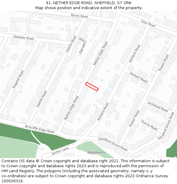 61, NETHER EDGE ROAD, SHEFFIELD, S7 1RW: Location map and indicative extent of plot