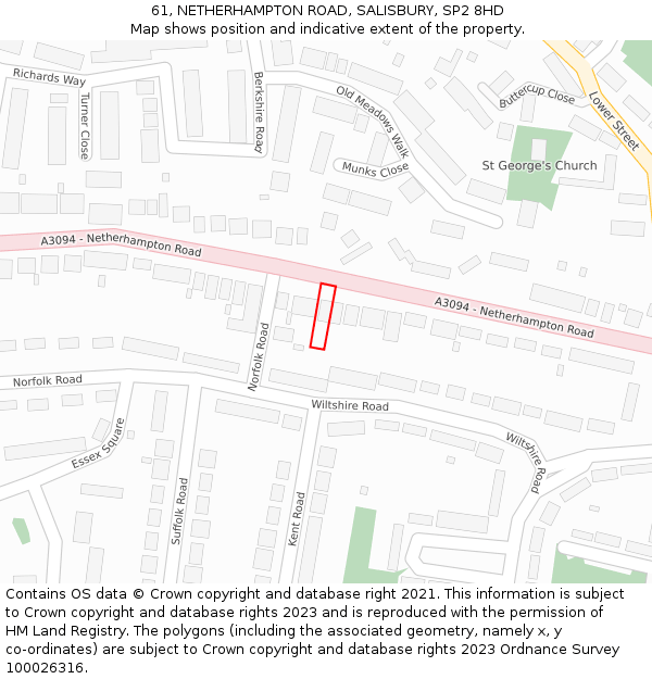 61, NETHERHAMPTON ROAD, SALISBURY, SP2 8HD: Location map and indicative extent of plot