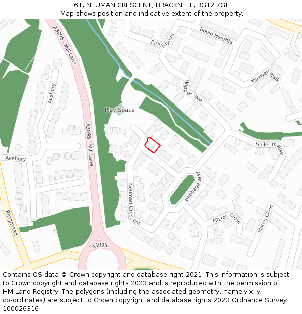 61, NEUMAN CRESCENT, BRACKNELL, RG12 7GL: Location map and indicative extent of plot