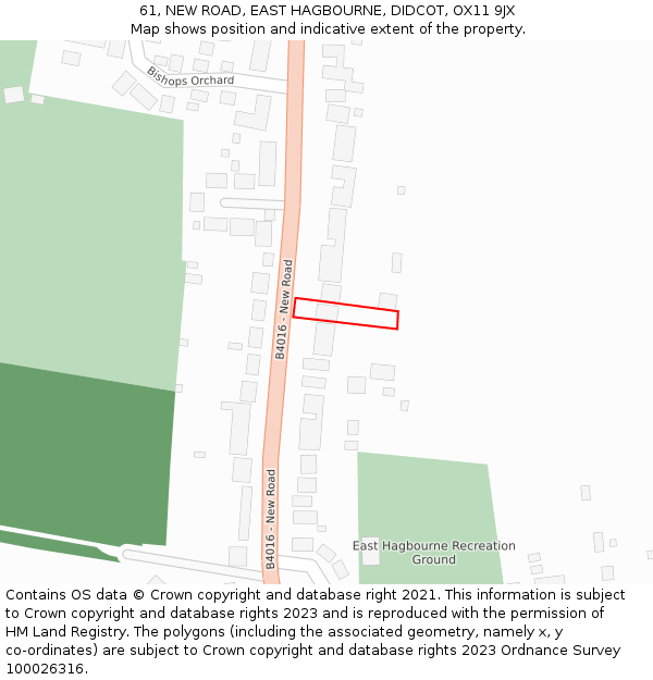 61, NEW ROAD, EAST HAGBOURNE, DIDCOT, OX11 9JX: Location map and indicative extent of plot