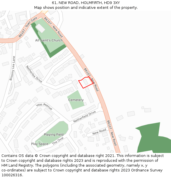 61, NEW ROAD, HOLMFIRTH, HD9 3XY: Location map and indicative extent of plot