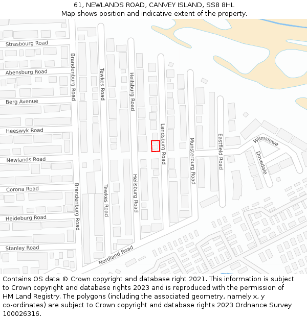 61, NEWLANDS ROAD, CANVEY ISLAND, SS8 8HL: Location map and indicative extent of plot