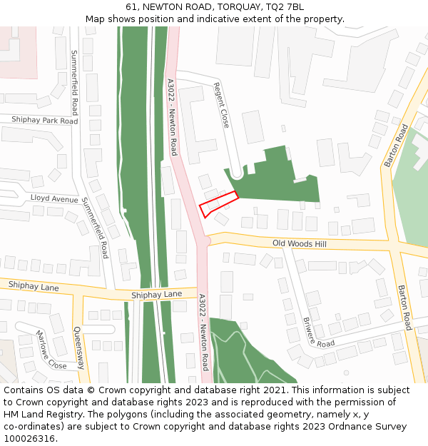 61, NEWTON ROAD, TORQUAY, TQ2 7BL: Location map and indicative extent of plot