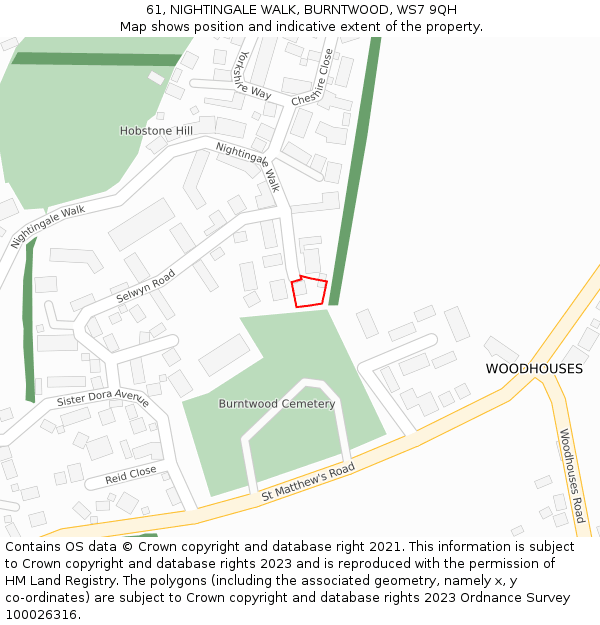 61, NIGHTINGALE WALK, BURNTWOOD, WS7 9QH: Location map and indicative extent of plot