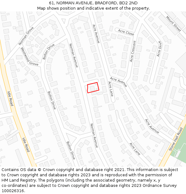 61, NORMAN AVENUE, BRADFORD, BD2 2ND: Location map and indicative extent of plot