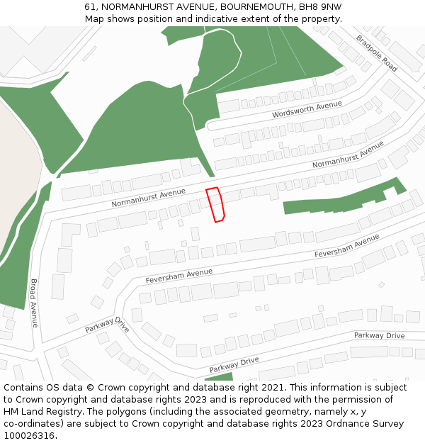 61, NORMANHURST AVENUE, BOURNEMOUTH, BH8 9NW: Location map and indicative extent of plot