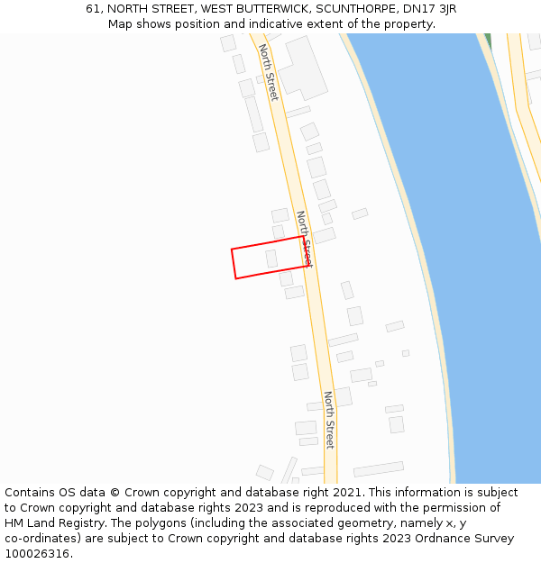 61, NORTH STREET, WEST BUTTERWICK, SCUNTHORPE, DN17 3JR: Location map and indicative extent of plot