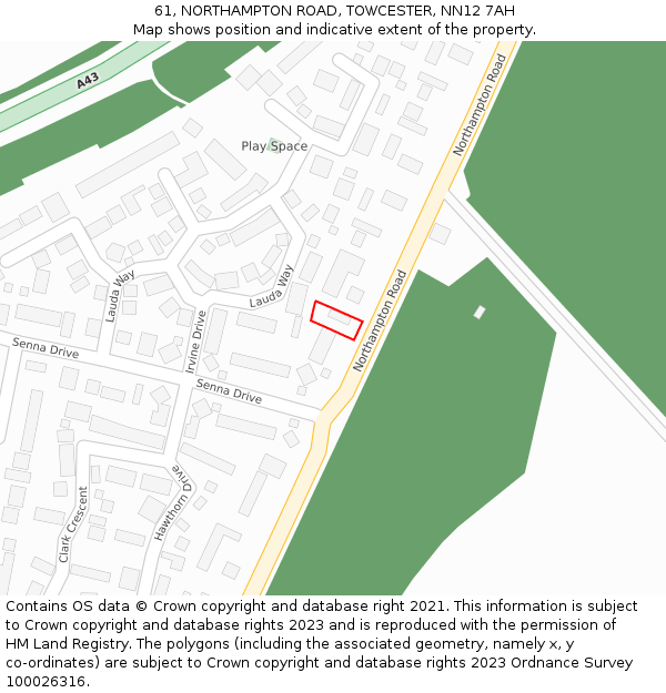 61, NORTHAMPTON ROAD, TOWCESTER, NN12 7AH: Location map and indicative extent of plot