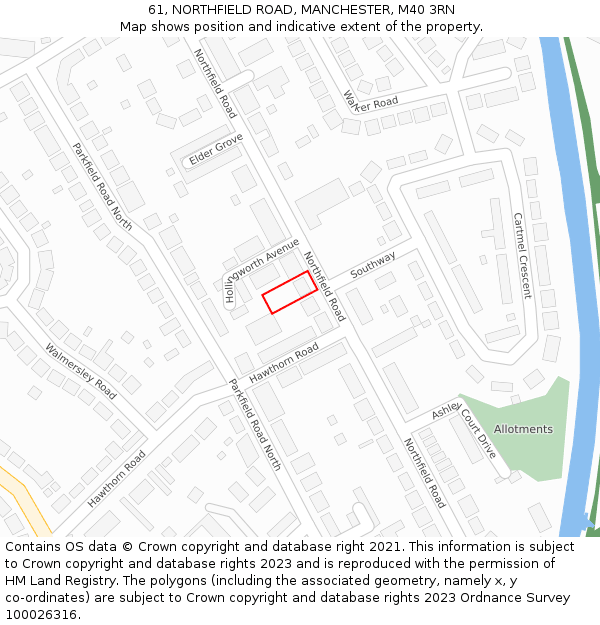 61, NORTHFIELD ROAD, MANCHESTER, M40 3RN: Location map and indicative extent of plot