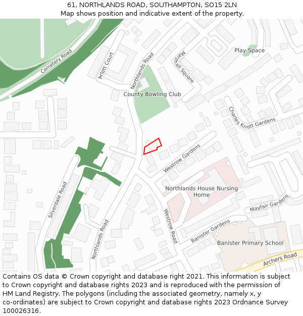 61, NORTHLANDS ROAD, SOUTHAMPTON, SO15 2LN: Location map and indicative extent of plot