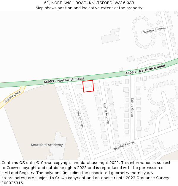 61, NORTHWICH ROAD, KNUTSFORD, WA16 0AR: Location map and indicative extent of plot