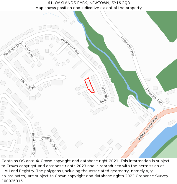 61, OAKLANDS PARK, NEWTOWN, SY16 2QR: Location map and indicative extent of plot