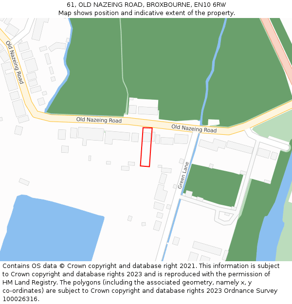 61, OLD NAZEING ROAD, BROXBOURNE, EN10 6RW: Location map and indicative extent of plot