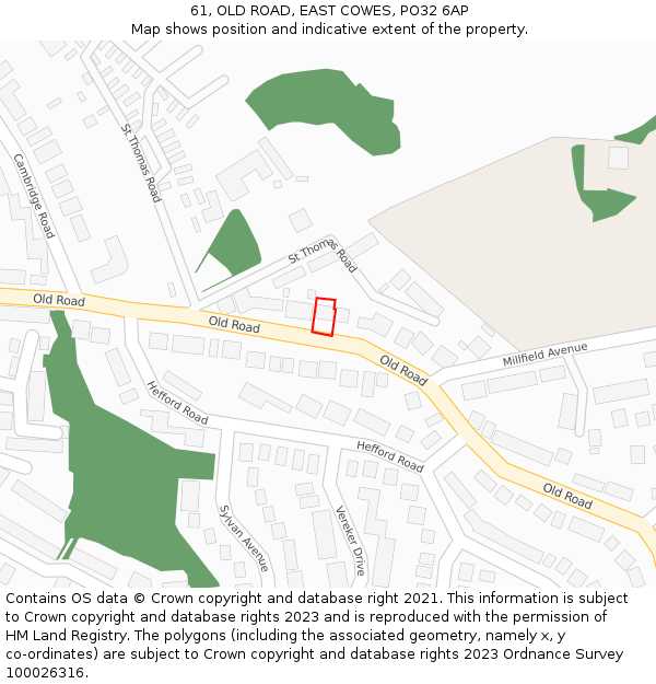 61, OLD ROAD, EAST COWES, PO32 6AP: Location map and indicative extent of plot