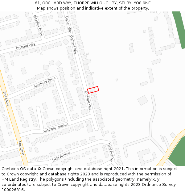 61, ORCHARD WAY, THORPE WILLOUGHBY, SELBY, YO8 9NE: Location map and indicative extent of plot