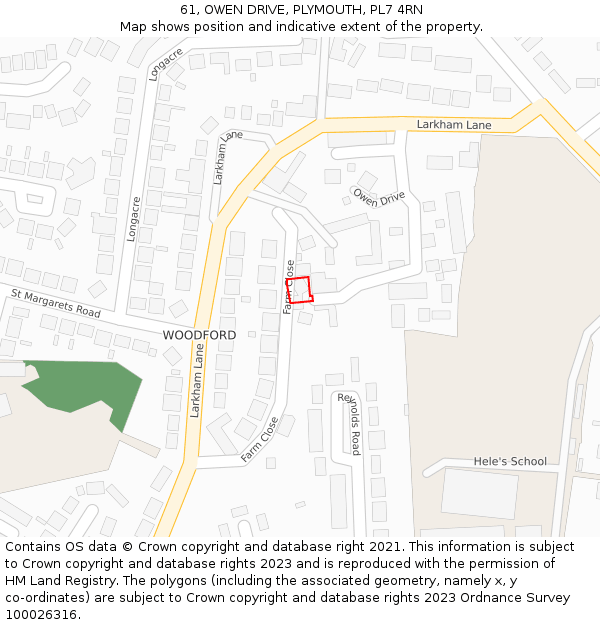 61, OWEN DRIVE, PLYMOUTH, PL7 4RN: Location map and indicative extent of plot