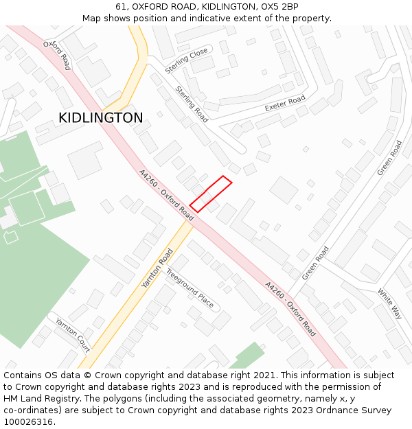 61, OXFORD ROAD, KIDLINGTON, OX5 2BP: Location map and indicative extent of plot