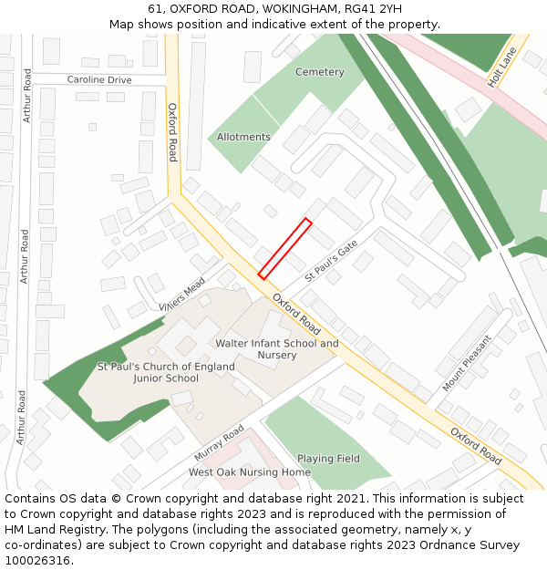 61, OXFORD ROAD, WOKINGHAM, RG41 2YH: Location map and indicative extent of plot