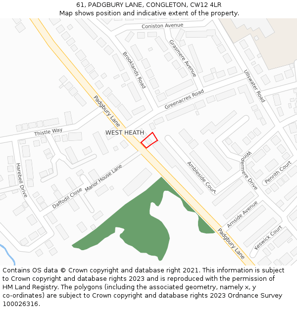 61, PADGBURY LANE, CONGLETON, CW12 4LR: Location map and indicative extent of plot