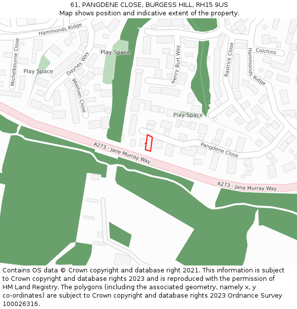 61, PANGDENE CLOSE, BURGESS HILL, RH15 9US: Location map and indicative extent of plot