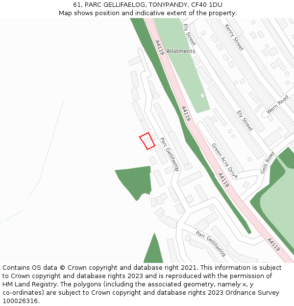 61, PARC GELLIFAELOG, TONYPANDY, CF40 1DU: Location map and indicative extent of plot